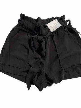 H&M Black High-Waist Paperbag Shorts with Tie